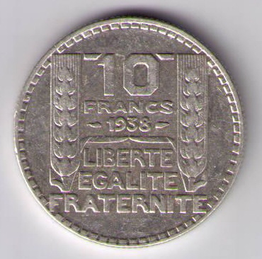 10F801-1938 - Philatélie 50 - pièce française de 10 francs Turin - pièce de monnaie de collection - pièce en argent
