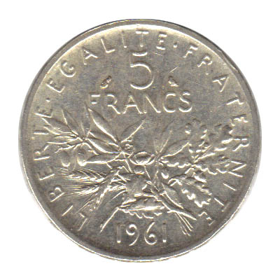 Pièce française de 5 francs Philatélie 50 pièce en argent 1961
