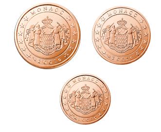 1, 2 et 5 centimes 2001 - Philatélie 50 - pièces de monnaies euros de Monaco 2001 - pièces de monnaies euros de collection de Monaco