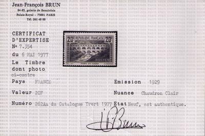 262Aa certificat - Philatélie 50 - timbre de France N° Yvert et Tellier 262Aa - timbre de France de collection