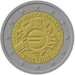 2 € Italie 2012 - Philatélie - pièce de deux euros commamorative 10 ans de l'euro - pièce de monnaie de collection