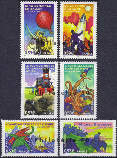 3789-3794 - Philatélie 50 - timbre de France neuf sans charnière - timbre de collection Yvert et Tellier - Personnages célèbres, héros de romans de Jules Verne - 2005