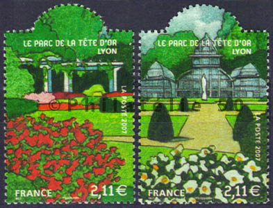 4047-4048 - Philatélie 50 timbres de France neufs sans charnière timbres de collection Yvert et Tellier Jardins de France, le parc de la tête d'Or à Lyon 2007