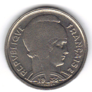 5F 1933-2 - Philatelie - pièce de monnaie française 5 francs