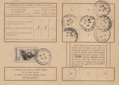 CarteAbonnementPoste - Philatelie - Carte d'abonnement aux emissions de timbres poste - Timbres sur lettre
