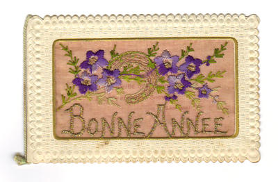 cp 584 - Philatélie 50 - Carte postale ancienne brodée