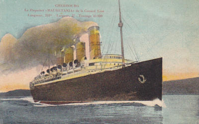 CPA50CHPAQ2710175 - Philatelie - Carte postale ancienne du Paquebot Mauretania de la Cunard Line à Cherbourg - Cartes postales anciennes de collection