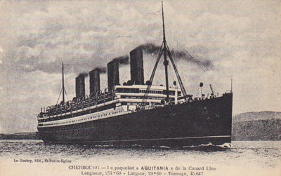 CPA50CHPAQ2710179 - Philatelie - Carte postale ancienne du Paquebot Aquitania de la Cunard Line à Cherbourg - Cartes postales anciennes de collection