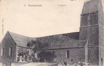 CPA50SUR24101721 - Philatelie - Carte postale ancienne de l'Eglise de Surtainville - Cartes postales anciennes de collection