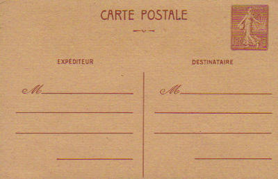 Entier postal - Philatelie - entier postal type Semuese - timbre de France de collection
