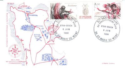 FDC débarquement-2 - Philatélie 50 - enveloppe premier jour débarquement Normandie - timbre de France de collection