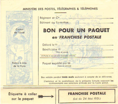 FM14A - Philatelie - bon paquet franchise postale militaire
