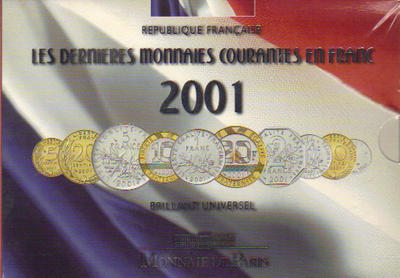 France 2001 - Philatélie - pièce de monnaie euros - coffret BU France 2001