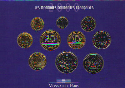 France 2000-3 - Philatélie - pièce de monnaie euros - coffret BU France 2000