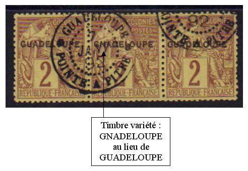 Guadeloupe 15 a A - 2 - Philatelie - timbres de Guadeloupe avec variété