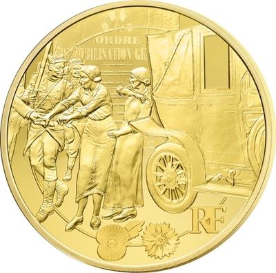 Guerre or - Philatelie - pièce Monnaie de Paris - centenaire de la Grande Guerre