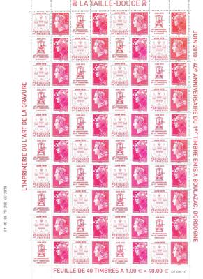 Philatélie 50 - série de 4 feuilles Marianne salon du timbre 2010 - 40ème anniversaire imprimerie