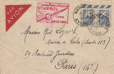 LettreNantesParis - Philatélie - Lettre de collection premiere liaison postale aérienne Nantes Paris 1935 - Timbres sur lettre