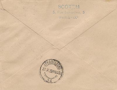 LETTRE-PARIS-JOHANNESBURG-escale - Philatelie - Lettre de collection premiere liaison postale aérienne paris-johannesburg - Timbres sur lettre