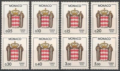 MONT75-82 - Philatélie - Timbres taxe de Monaco N° Yvert et Tellier 75 à 82 - Timbres de Monaco - Timbres de collection