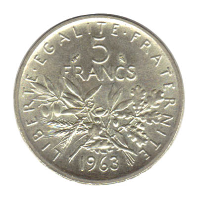Pièce française de 5 francs Philatélie 50 pièce en argent 1963