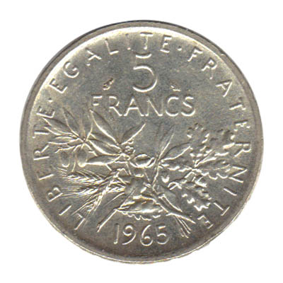 Pièce française de 5 francs Philatélie 50 pièce en argent 1965