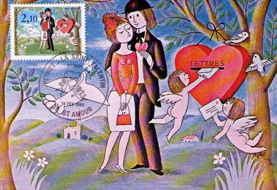 Saint Valentin - Philatélie 50 - carte premier jour de France - timbre de Saint Valentin