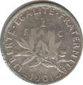 1901 - Philatelie - pièce de monnaie française en argent - 1 franc