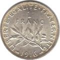 1916 - Philatelie - pièce de monnaie française en argent - 1 franc