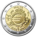 2 € Malte 2012 - Philatélie - pièce de deux euros commamorative 10 ans de l'euro - pièce de monnaie de collection