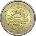 2 € Pays Bas 2012 - Philatélie - pièce de deux euros commamorative 10 ans de l'euro - pièce de monnaie de collection