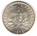 2F 1898 - Philatélie - pièce de monnaie française de 2 francs