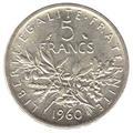 Pièce française de 5 francs - Philatélie 50 - 1960 pièce en argent