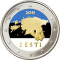 Pièce 2 € Estonie 2011 colorée - Philatélie 50 - pièces de monnaies euros d'Estonie 2011 colorée - pièces de monnaies euros de collection