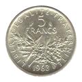 Pièce française de 5 francs Philatélie 50 pièce en argent 1963