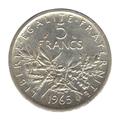 Pièce française de 5 francs Philatélie 50 pièce en argent 1965