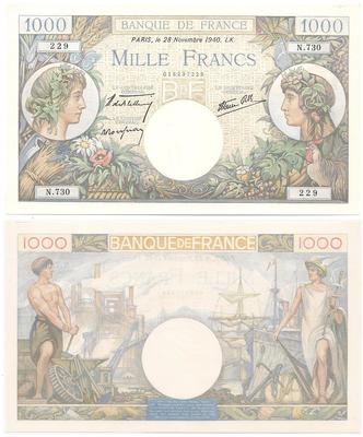 1000 Francs COMMERCE ET INDUSTRIE - Philatélie 50 - Billets de banque de collection de France