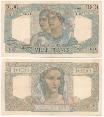 1000 Francs MINERVE ET HERCULE - Philatélie 50 - Billets de banque de collection de France