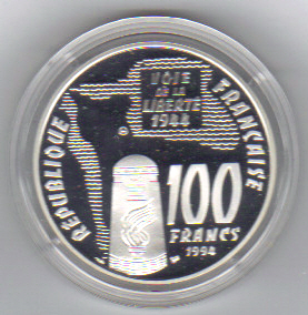 100 F 1994 Sainte Mère Eglise - Philatelie - pièce de monnaie Fançaise - 100 francs - Libération de Sainte Mère Eglise