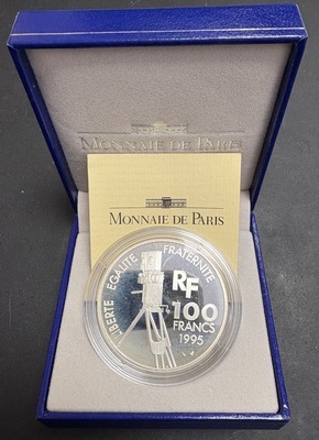 100F1995-BE-Montand, Philatélie 50, coffret pièce 100 Francs argent 1995, Monnaie de paris, centenaire du Cinéma, Yves Montand
