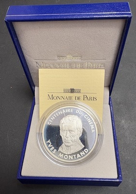 100F1995-BE-Montand, Philatélie 50, coffret pièce 100 Francs argent 1995, Monnaie de paris, centenaire du Cinéma, Yves Montand
