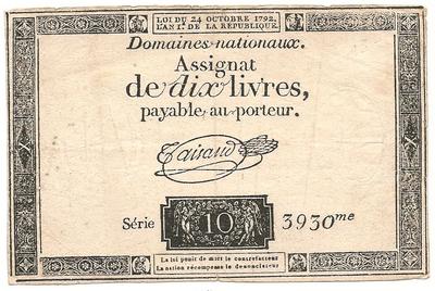 10 livres - Muszynski 41 - Assignats des Domaines nationaux - Billetophilie - French paper money