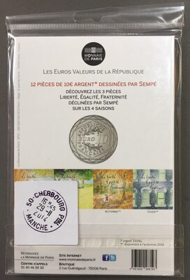 10€SempéEtéFraternité/verso - Philatélie 50 - 10€ Argent Sempé Eté Fraternité 2014 - pièces Euro