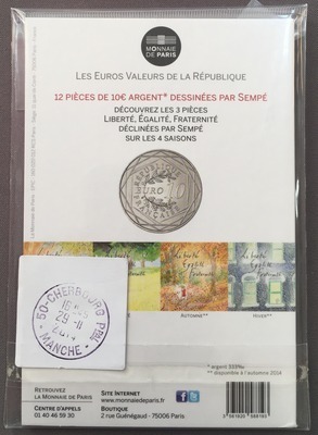 10€SempéEtéLiberté/verso - Philatélie 50 - 10€ Sempé Eté Liberté - pièces Euro
