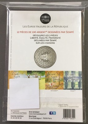 10€SempéHiverEgalité-verso - Philatélie 50 - 10€ Argent Sempé Hiver Egalité 2014 - pièces Euro