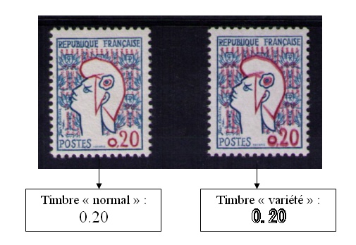 1282a - 2 - Philatélie 50 - timbre de France avec variété N° Yvert et Tellier 1282a - timbre de collection