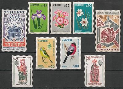 1974 - Philatélie - Année complète de timbres d'Andorre 1974 - Timbres de collection