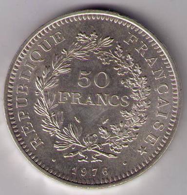 1976- Philatélie 50 - pièce de 50 francs  HERCULE - pièce de monnaie française de collection