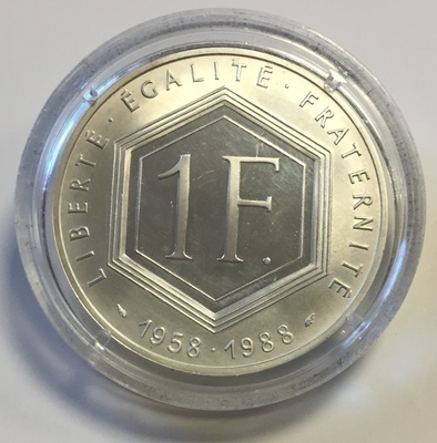 1F-1988-BE, Philatélie 50, pièce de 1 Franc De Gaulle 1988 en argent qualité Belle Épreuve