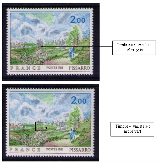 2136b-2 - Philatélie 50 - timbre de France avec variété N° Yvert et Tellier 2136b - timbre de France de collection